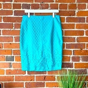 Loft Skirt Lacy Back Zip Midi Turquoise, Size 6